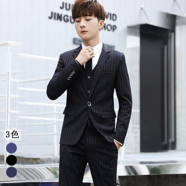 2019新作 韓国ファッション 細身 ストライプ メンズスーツセット ビジネススーツ メンズ スーツ...