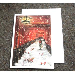 日本の風景のクリスマスカード「京都伏見稲荷神社の鳥居とサンタクロース」【ネコポス可】｜arancia-mm