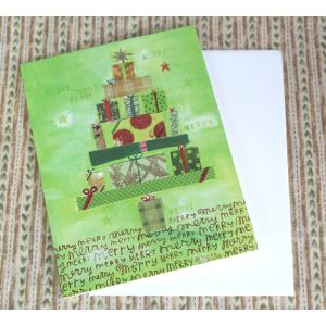 貼り絵風クリスマスカード（クリスマスプレゼントでできたツリー）【ネコポス可】｜arancia-mm
