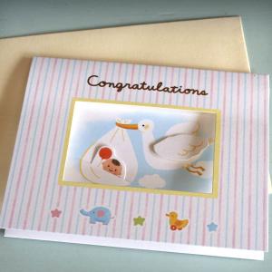 出産祝いカード「Congratulations」かわいいあかちゃんこうのとりからこんにちは【ネコポス可】｜arancia-mm