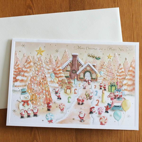 メルヘンクリスマスカード『サンタハウスまでの道のりを彩るクリスマスオーナメント』【ネコポス可】