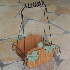 パンプキンバスケットM（木＆ワイヤー製,小物入れ）かぼちゃのオーナメントつきカントリー調鉢カバー｜arancia-mm