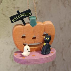 ハロウィンオーナメント「フローハロウィン」ウォールパンプキン（ジャックオランタンの木製壁飾り）｜arancia-mm