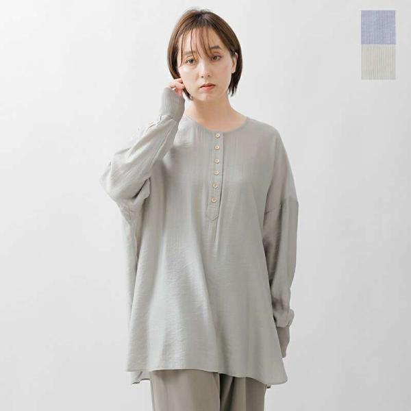 セール【40%OFF】シアントーキョー CYAN TOKYO ストライプ ヘンリーリブ ブラウス 5...