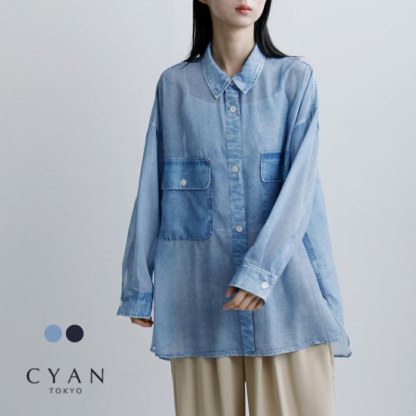 シアントーキョー CYAN TOKYO  デニム転写 シフォンシャツ 610425 レディース  春...