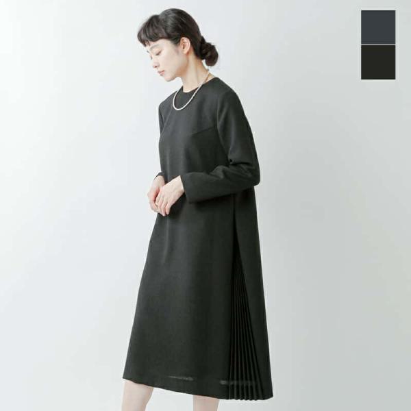 nooy ヌーイ ブークレ ジャガード ブラック サイド プリーツ ドレス fop08