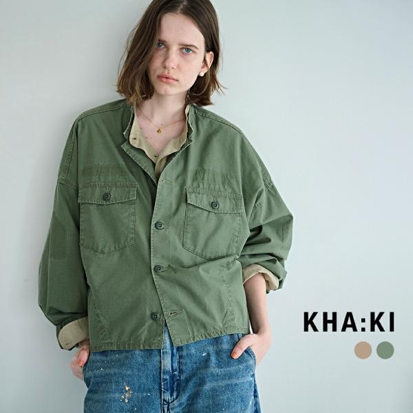 カーキ kha:ki ウォッシュドコットンツイル ボリュームスリーブシャツ BARREL SLEEV...