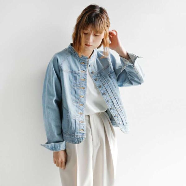スースースー Si-Si-Si ブリーチ デニム バンドカラー ジャケット BASIC DENIM ...