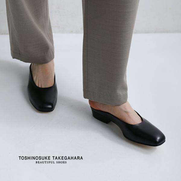ビューティフルシューズ BEAUTIFUL SHOES キップレザー スクエア ミュール パンプス ...