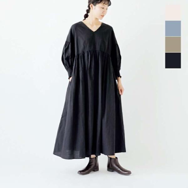 ユニヴァーサルティシュ  universal tissu トリプルワッシャー Vネック ワンピース ...