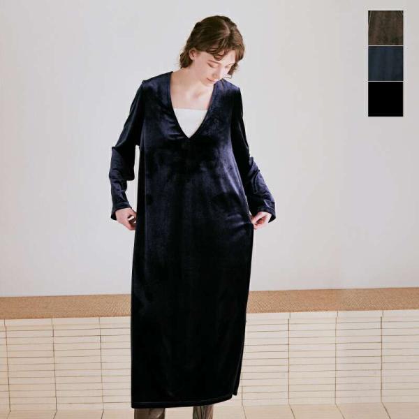 ホワイト whyto  Vネック スリット ベロア ドレス v slit velour dress ...