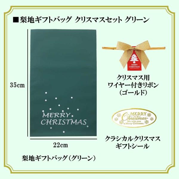 【ラッピング】梨地ギフトバッグクリスマスセット グリーン(22×35cm)