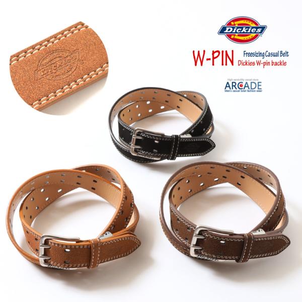 Dickies ベルト PU スウェードレザー Wピン フリーサイズ ステッチデザイン ブランド ロ...