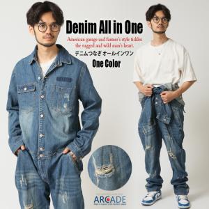 つなぎ オーバーオール メンズ デニム オールインワン メンズ オールインワン クラッシュデニム つなぎ ユーズド USED 加工