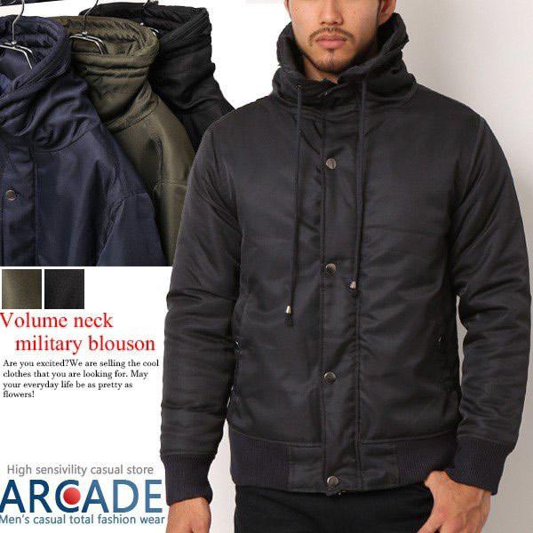 ミリタリージャケット メンズ 中綿入り ボリュームネック 中綿入り ミリタリーブルゾン 防寒 ブルゾ...