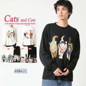 tシャツ 長袖 メンズ 猫プリントTシャツ フロント バックプリント 長袖Ｔシャツ アニマル前後 猫 キャット ロンT トップス 2025秋冬 新作/爆買