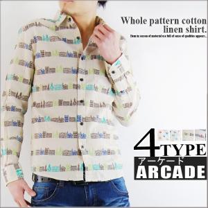 春 シャツメンズ/長袖シャツ/春総柄デザイン綿麻リネンシャツ/爆買