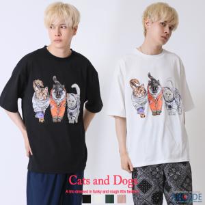 度詰め天竺アニマル前後プリント Tシャツ メンズ 半袖Tシャツ 猫プリントtシャツ キャッツプリント ユニセックス トップス 2026夏