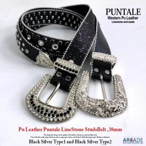 ウエスタンレザーベルト スタッズベルト ラインストーン クロス クロコ