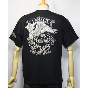 VANSON・バンソン モーターサイクル バイク　(復刻モデル）アメリカンイーグル 刺繍 半袖Tシャツ NVST-2301【ブラック】(2869)新品/送料無料｜arches