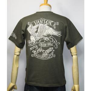 VANSON・バンソン モーターサイクル バイク　(復刻モデル）アメリカンイーグル 刺繍 半袖Tシャツ NVST-2301【オリーブ】(2868)新品/送料無料｜arches