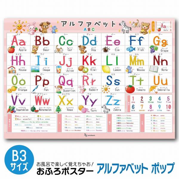 お風呂ポスター アルファベット B3サイズ(364×515mm) ポップデザイン 英語 ABC 知育