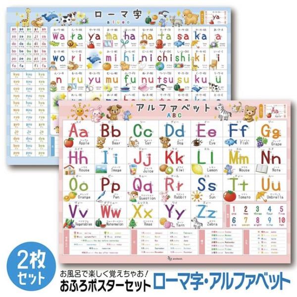 お風呂ポスター アルファベット・ローマ字の2枚セット B3サイズ (364×515mm) ポップデザ...