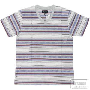 エポカウォモ EPOCA UOMO Tシャツ Vネック 半袖 ブルー グレー エンジ 系 ボーダー 柄 Vネック 胸 ポケット ルームウェア メンズ 春夏 0314-37-34-05 S67120