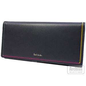 ポールスミス Paul Smith 長財布 黒 ブラック スワール カラー ライン アクセント レディース 婦人 ギフト プレゼント BPW085-10 S66618-19