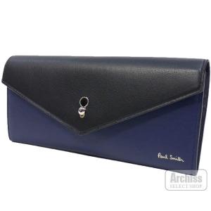 ポールスミス Paul Smith 長財布 ネイビー 紺 黒 ブラック コンビ キーホール エンベロープ シリーズ レディース 婦人 ギフト プレゼント PWD864-31 S65536-37