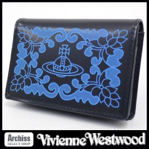 ヴィヴィアンウエストウッドVivienne Westwood カードケース 名刺入れ レディース ブラック ブルー アラベスク オーブ柄 FIESTA 訳あり 3718S473-BL S54910｜archiss