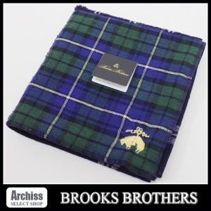 ブルックスブラザーズBrooks Brothers ダークネイビーチェックとストライプ柄パッチワーク切替マーク刺繍入りタオルハンカチ メンズ紳士25cm S55723-24｜archiss