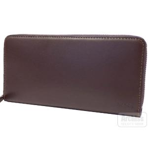 ポールスミス Paul Smith 長財布 ラウンド ジップ ファスナー チョコ ブラウン 茶 オールドレザー2 マルチストライプ ライン メンズ  PSC488-71 S62720