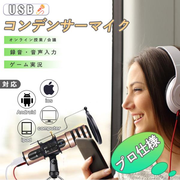 コンデンサーマ USBマイク スタンドマイク スマホマイク 三脚 ゲーム実況 集音 高音質 小型 A...