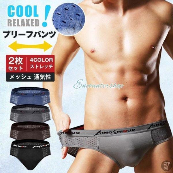 ブリーフ メンズ メッシュ 下着 インナー 2枚セット 前閉じ ローライズ ビキニ 男性用下着 ブリ...