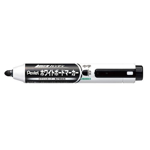 10本入り ノック式ハンディ 黒字 丸芯 中字 ホワイトボードマーカー カートリッジ Pentel ...