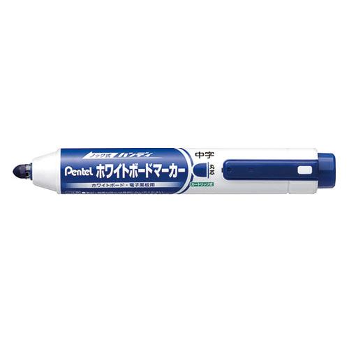10本入り ノック式ハンディ 青字 丸芯 中字 ホワイトボードマーカー カートリッジ Pentel ...