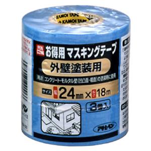 PCお徳用マスキングテープ 24×3巻入り 外壁塗装用 取寄品 アサヒペン 220066