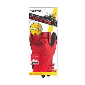 13G天然ゴム背抜き手袋 レッド L 5双パック おたふく A-375