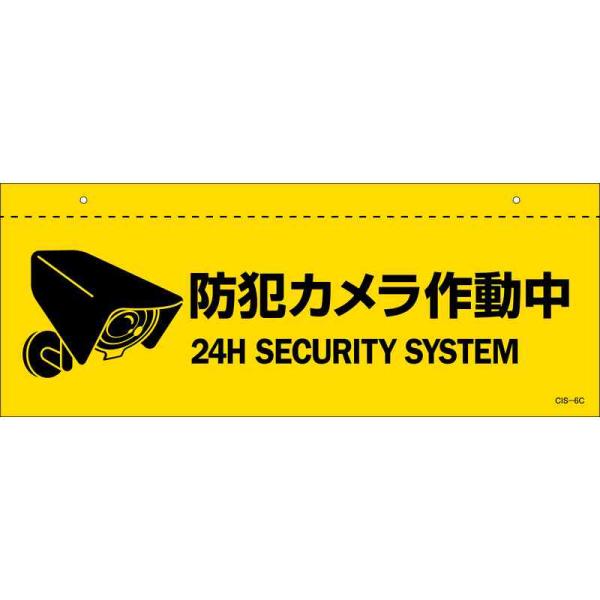 イラスト標識(天井用) 防犯カメラ作動中 CIS-6 C 140×360mm PET 取寄品 日本緑...