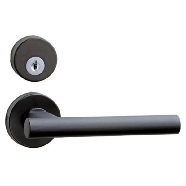 65Aレバーハンドル つや消しブラック 丸座・簡易シリンダー錠 取寄品 川口技研 LVS-65A-5...