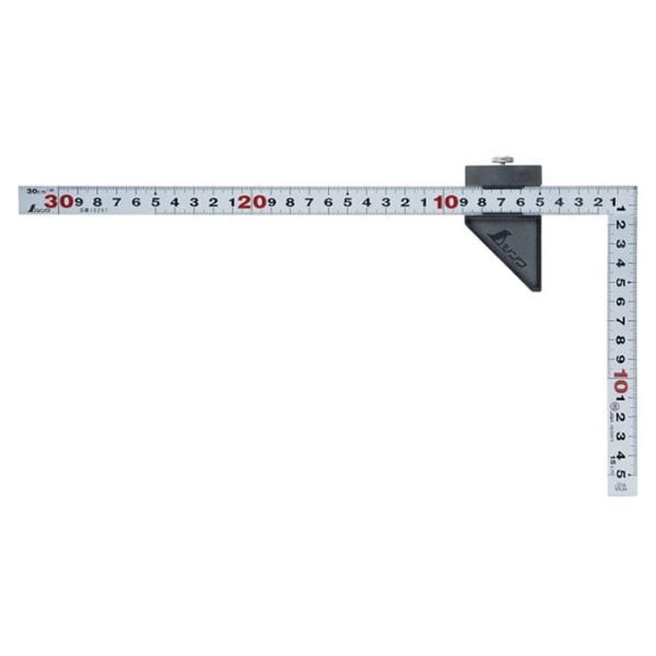 曲尺 ストッパー付 平ぴた シルバー 30cm 表裏同目 JIS 取寄品 シンワ 12438