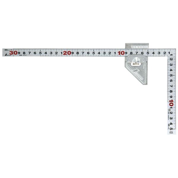 曲尺 曲尺用ストッパー金属製付 平ぴた シルバー 30cm 表裏同目 JIS 取寄品 シンワ 124...