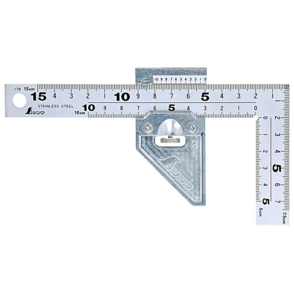 曲尺 曲尺用ストッパー金属製付 厚手広巾 シルバー 15cm 表裏同目 8段 取寄品 シンワ 124...