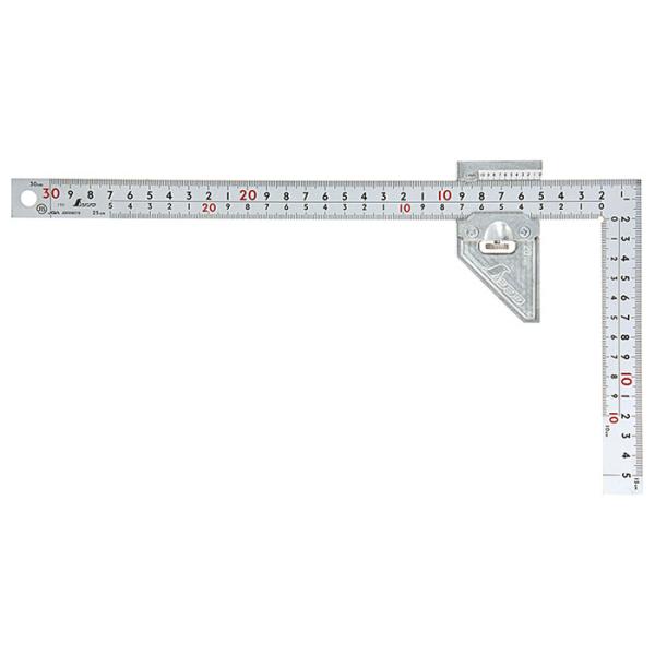 曲尺 曲尺用ストッパー金属製付 厚手広巾 シルバー 30cm 表裏同目 8段 JIS 取寄品 シンワ...