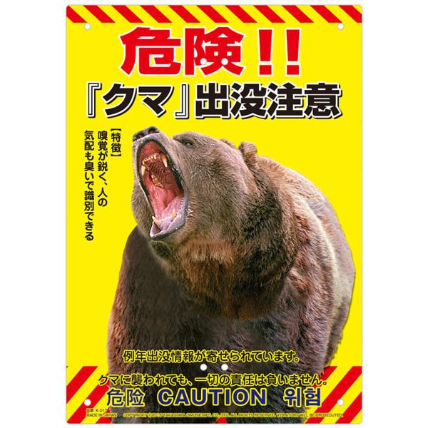 多目的看板 熊出没注意 W210×H297mm ※取寄品 高芝ギムネ K-017