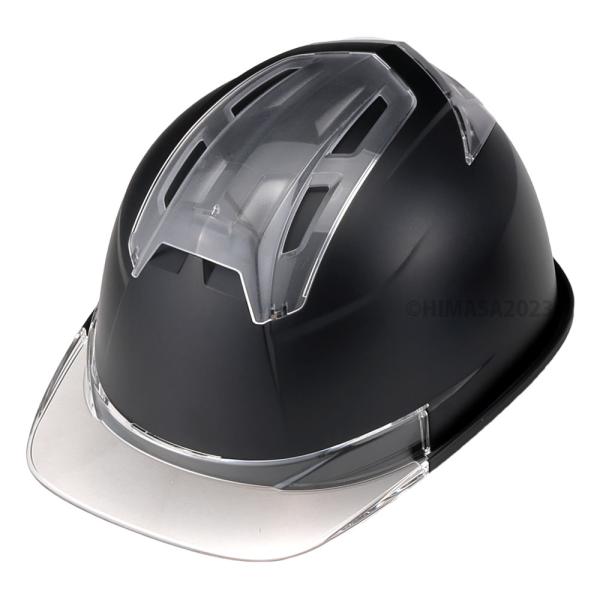 通期孔付き つや消しヘルメットVenti EM 黒 ひさしクリア 受注生産品 TOYO トーヨーセフ...