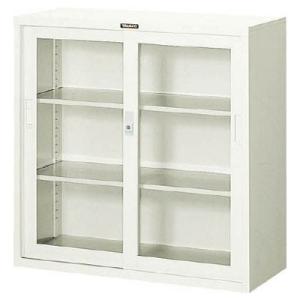 ガラス戸引違書庫(シリンダー錠・棚板2枚)880×400×880mm【代引不可・メーカー直送品 車上...