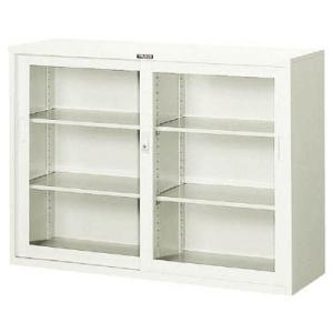 ガラス戸引違書庫(シリンダー錠・棚板4枚)1200×400×880mm【代引不可・メーカー直送品 車...