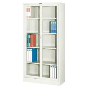 ガラス戸引違書庫(シリンダー錠・棚板4枚)880×400×1790mm【代引不可・メーカー直送品 車...